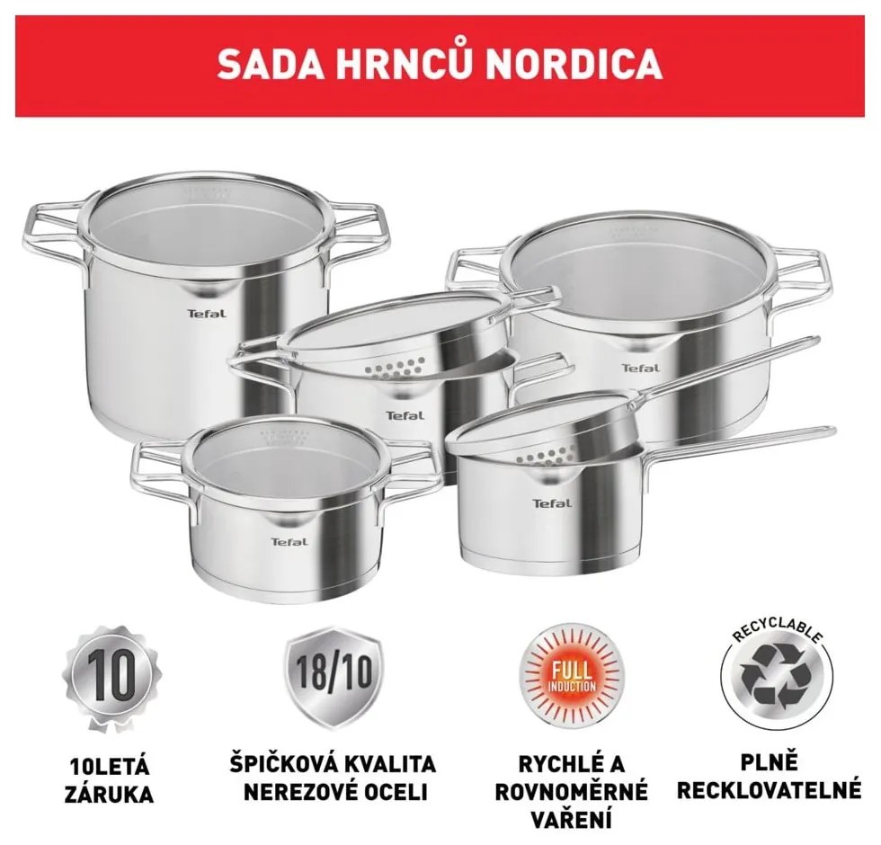 Set de vase pentru gătit 10 buc. din oțel inoxidabil – Tefal