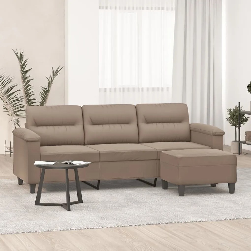 3153665 vidaXL Canapea cu 3 locuri și taburet, gri taupe, 180 cm, microfibră