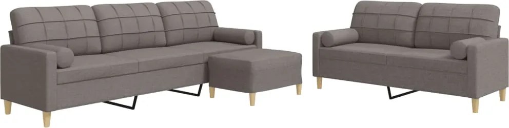vidaXL Set canapele cu taburet și perne, 3 piese, taupe, textil