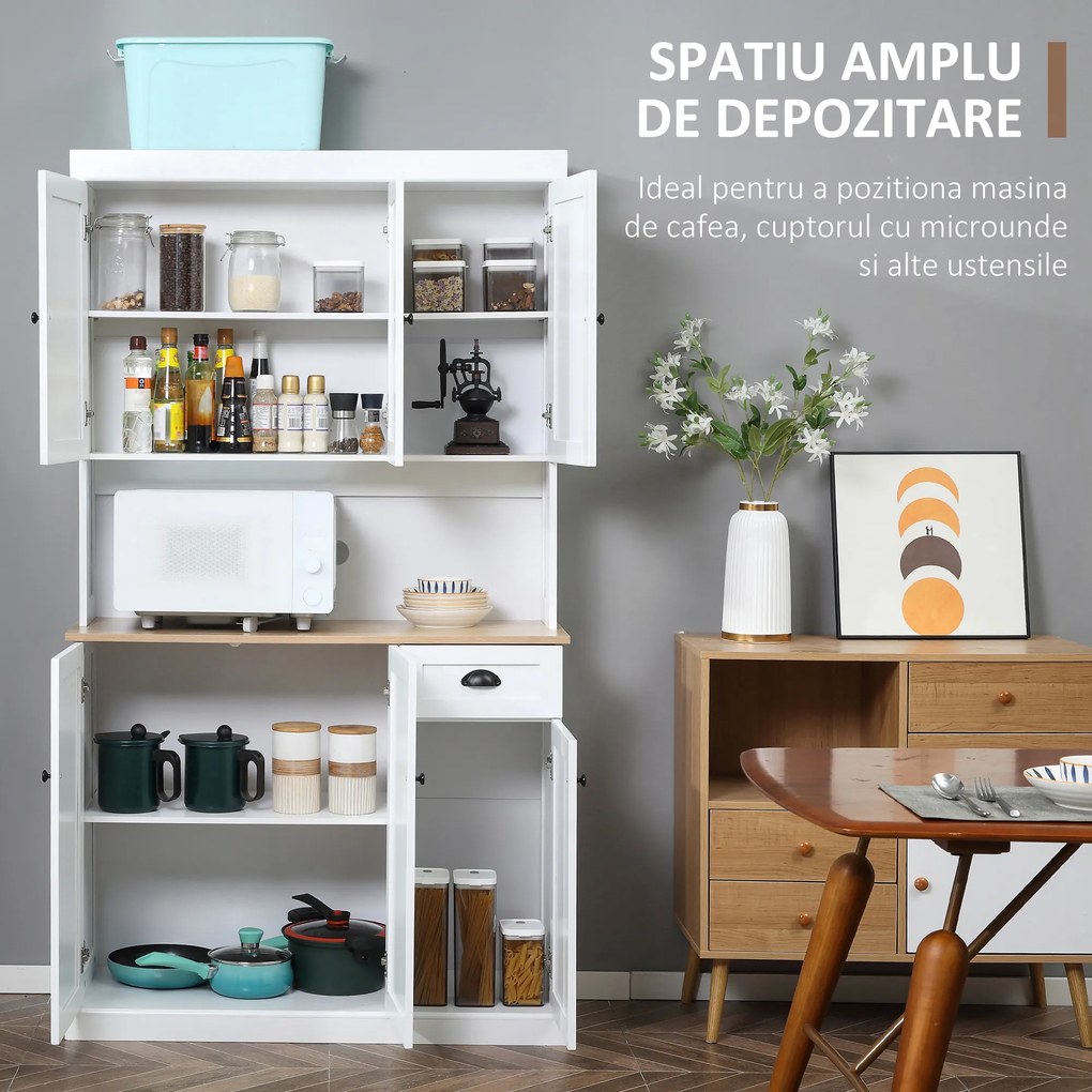 HOMCOM Bufet de Bucătărie Modern cu Dulap pentru Depozitare, Ideal pentru Cuptorul cu Microunde, Design Elegant, Alb | Aosom Romania