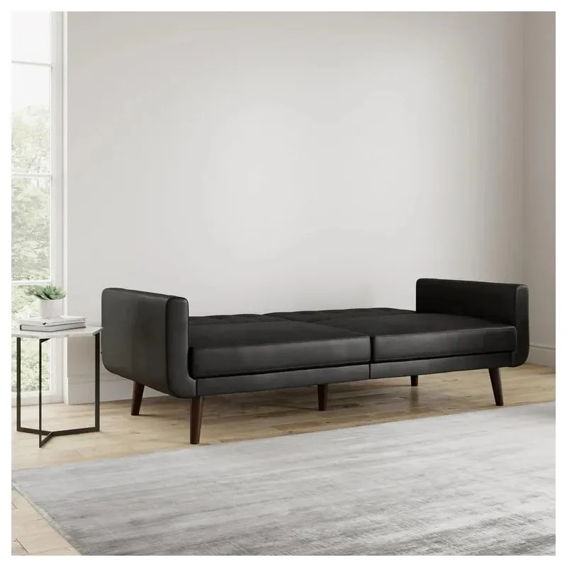 Canapea neagră extensibilă cu tapițerie din imitație de piele 200 cm Nola – Støraa