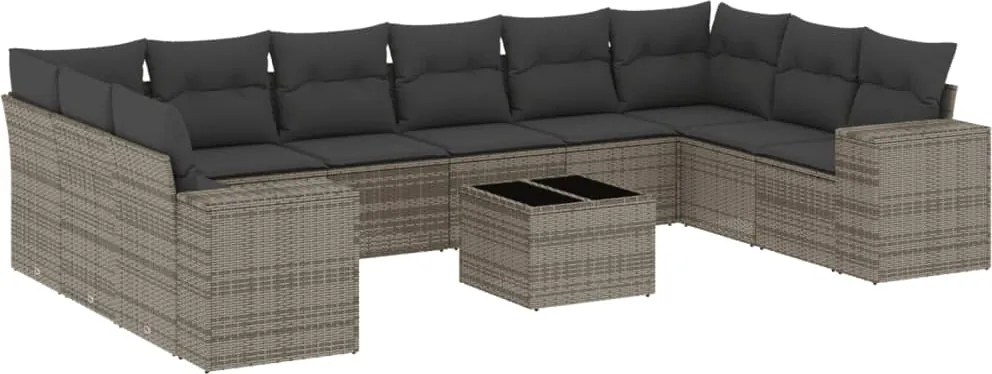 vidaXL Set canapele de grădină cu perne, 11 piese, gri, poliratan