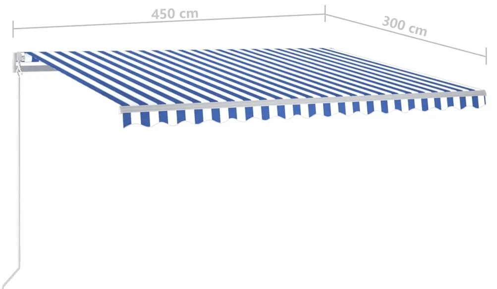 Copertina retractabila automat, cu stalpi, albastrualb 4,5x3 m Albastru si alb, 4.5 x 3 m