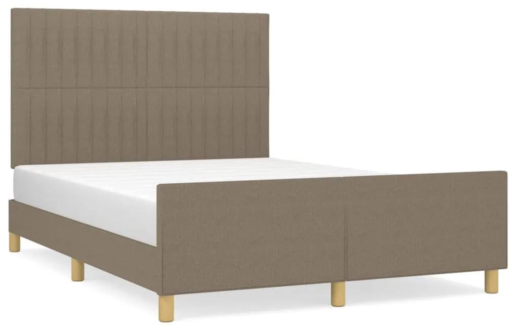 3125215 vidaXL Cadru de pat cu tăblie, gri taupe, 140x190 cm, textil
