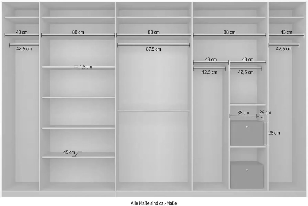 Dressing 360 cm lungime, 3 uși glisante, oglindă pe mijloc, culoare gri antracit, 229 cm înălțime