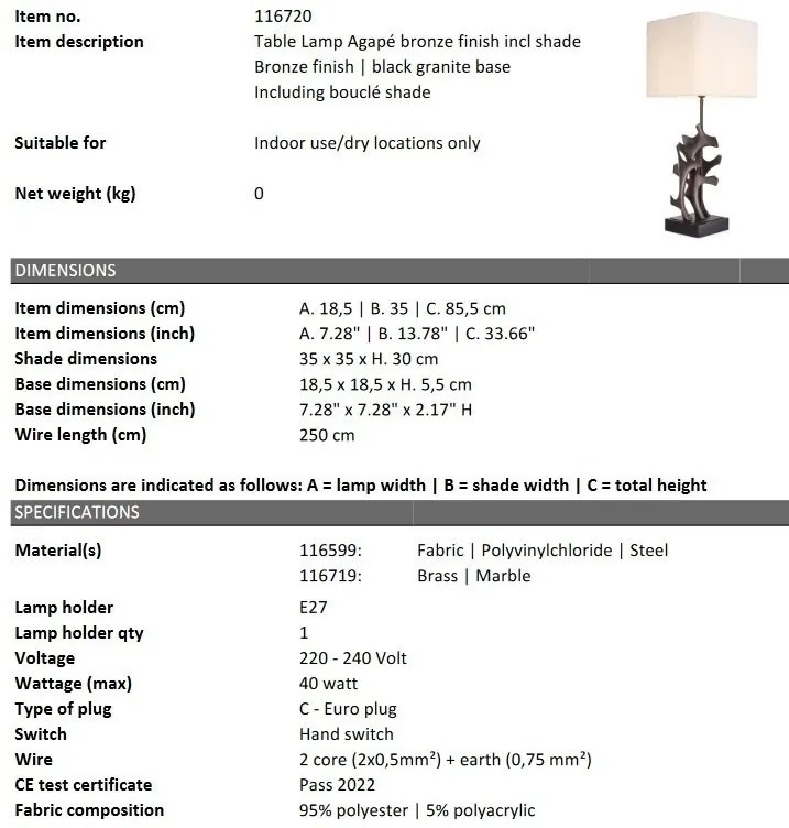 Veioza, Lampa de masa design LUX Agape