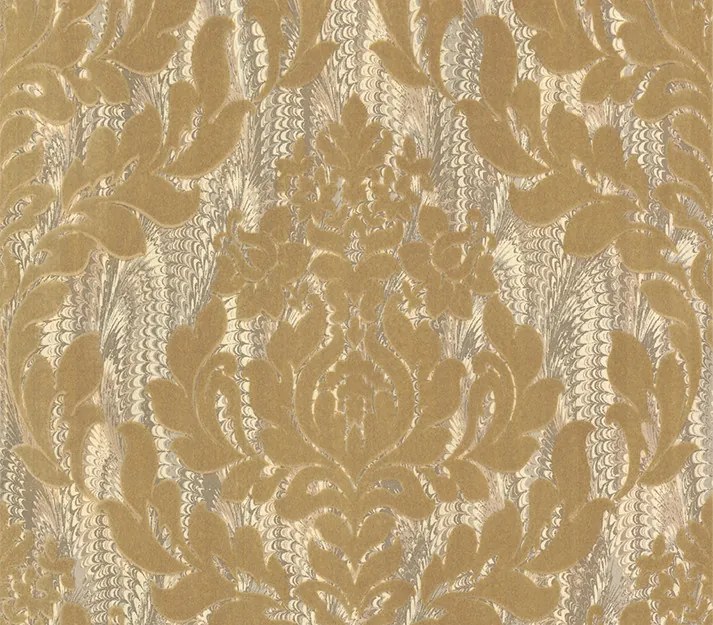 Tapet Faversham, Natural Gold Luxury Flock, 1838 Wallcoverings, 5.3mp / rola