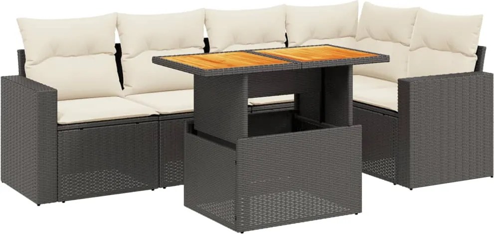 vidaXL Set mobilier de grădină cu perne, 6 piese, negru, poliratan