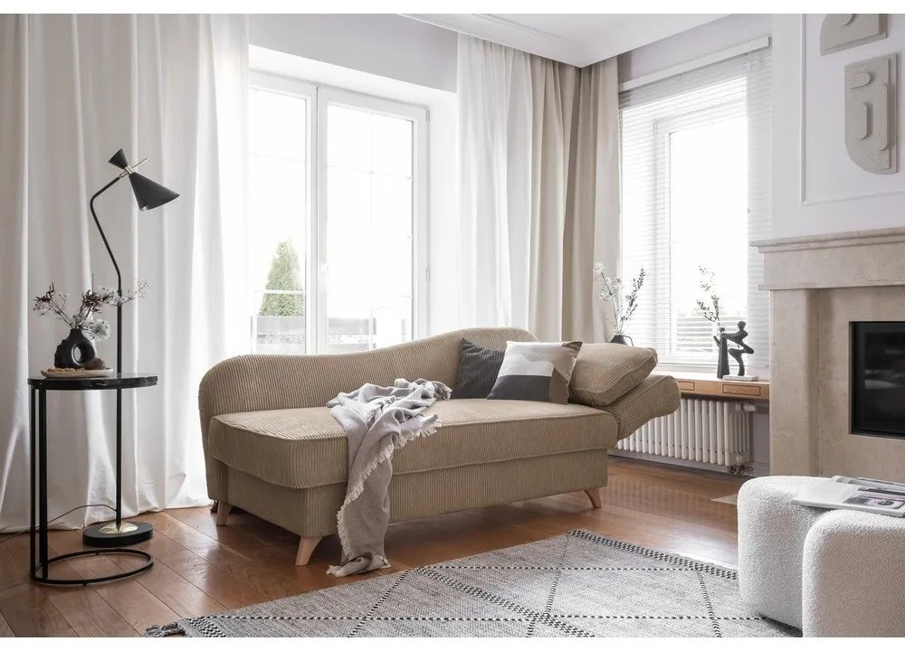 Șezlong taupe cu tapițerie din catifea reiată (cu colț pe partea dreaptă) Chic Charlotte – Miuform