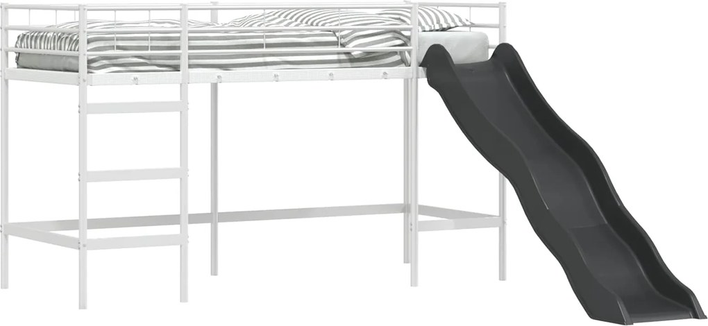 vidaXL Cadru de pat loft pentru copii cu tobogan Alb și antracit
