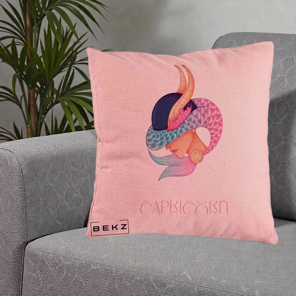 Perna Personalizata Zodiac Capricorn Cowgirl, 40x40 cm, Roz, Husa Detasabila, Perna Inclusa, BEKZ®