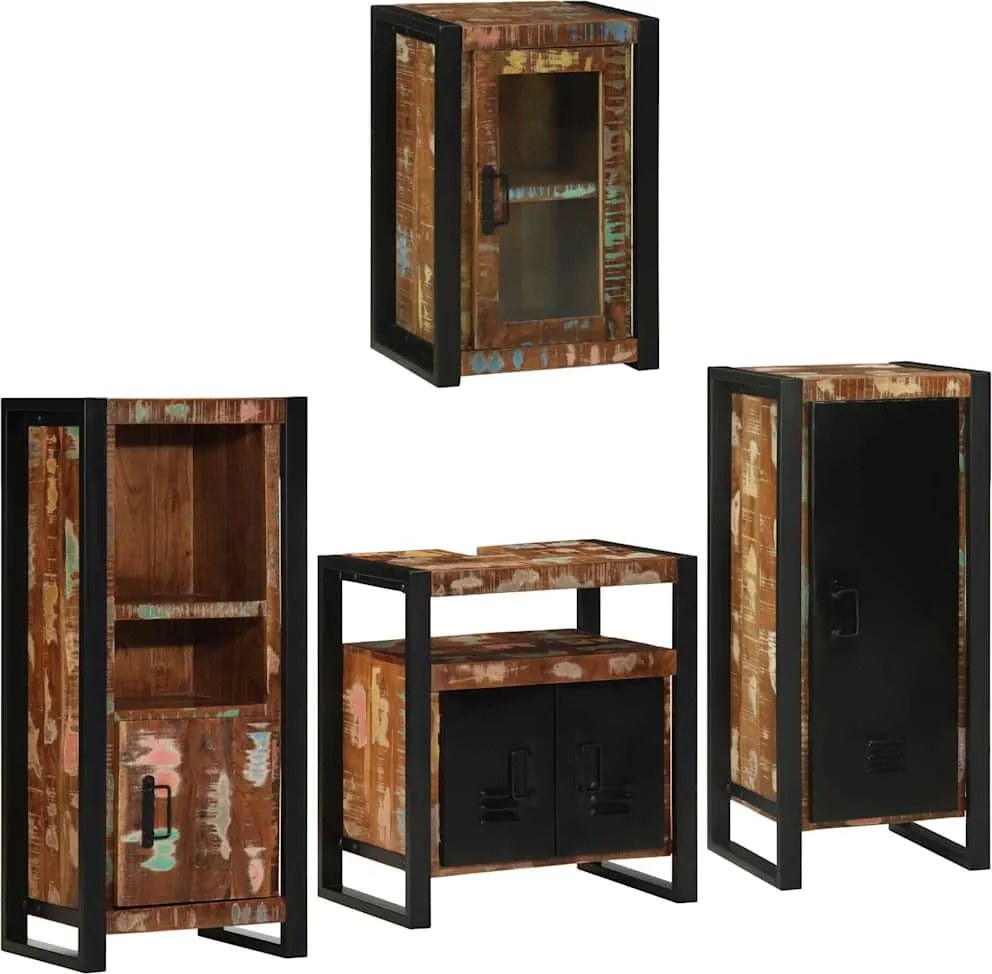 vidaXL Set de mobilier pentru baie cu raft 4 pcs Lemn recuperat solid