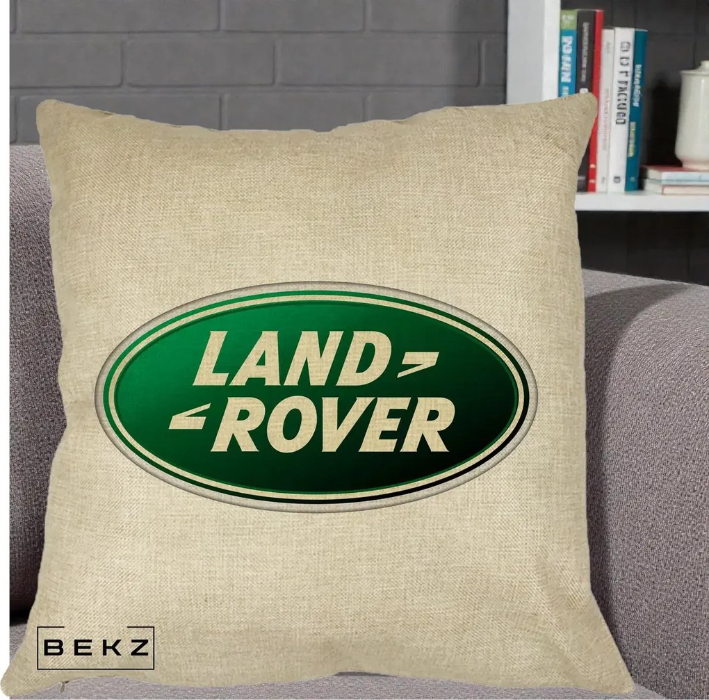 Perna Personalizata cu emblema Land Rover, 40x40 cm, Crem, Husa Detasabila, Perna Inclusa, BEKZ®