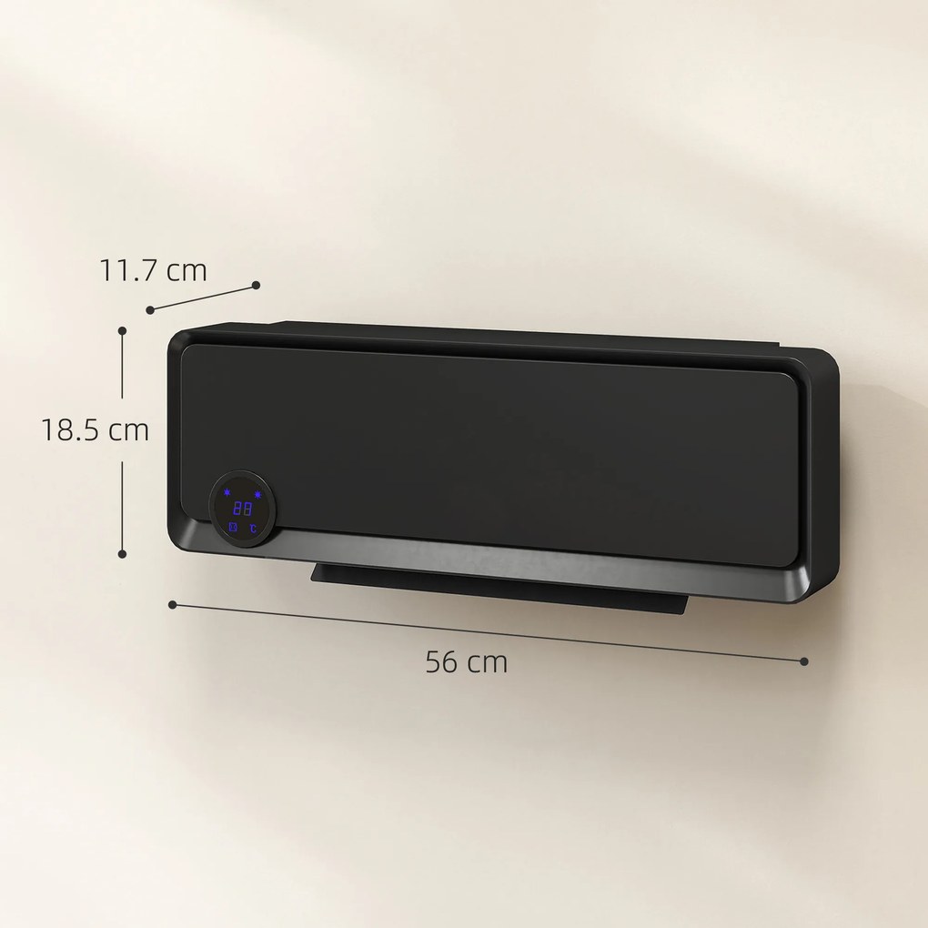 HOMCOM Încălzitor electric de perete cu 3 moduri, Negru | Aosom Romania