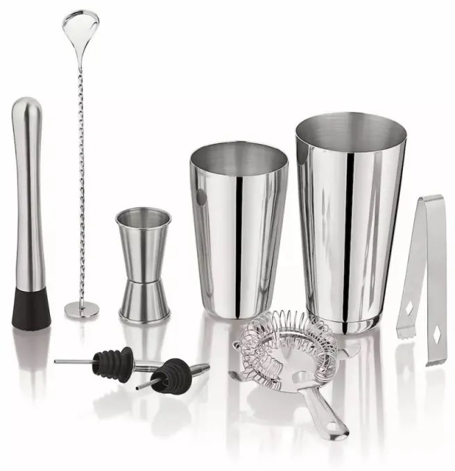 Set shakere si accesorii pentru cocktail Kinghoff KH 1708, 9 buc, 600/750 ml, Inox