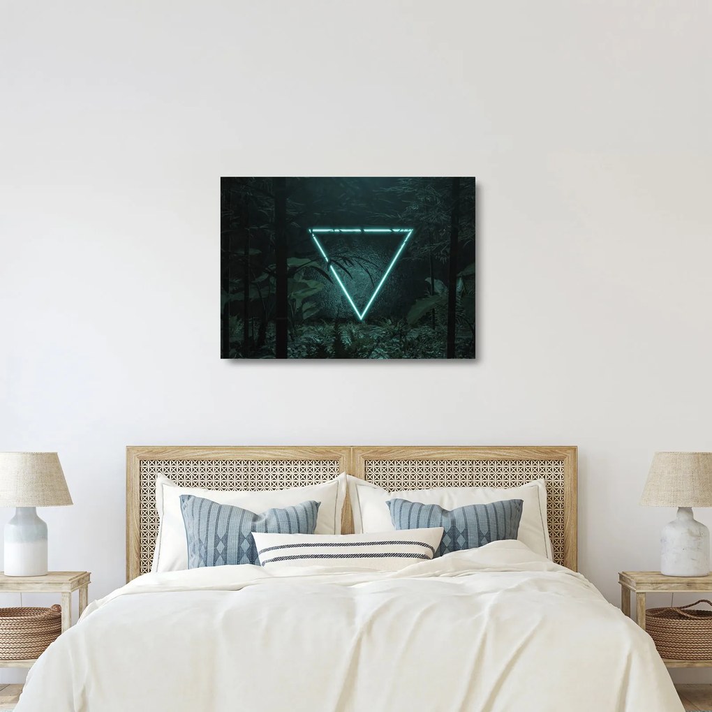 Tablou pe sticlă - Triunghi de neon în junglă (70x50 cm)