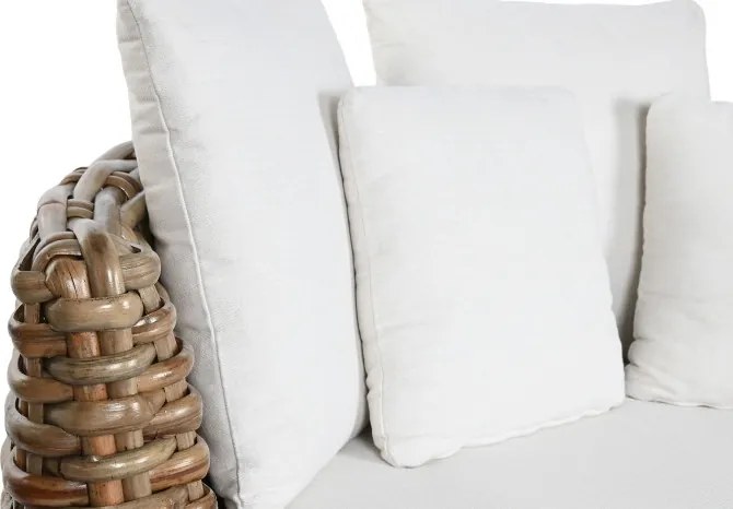 Sofa rotundă din rattan și lemn solid de mahon, cu perne albe, "Oasis"