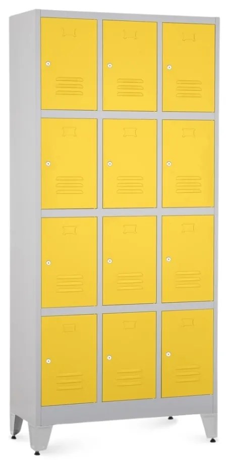 Dulap metalic - 12 cutii, 90 x 40 x 196,5 cm, picioare reglabile, încuietoare cilindrică, galben - ral 1023