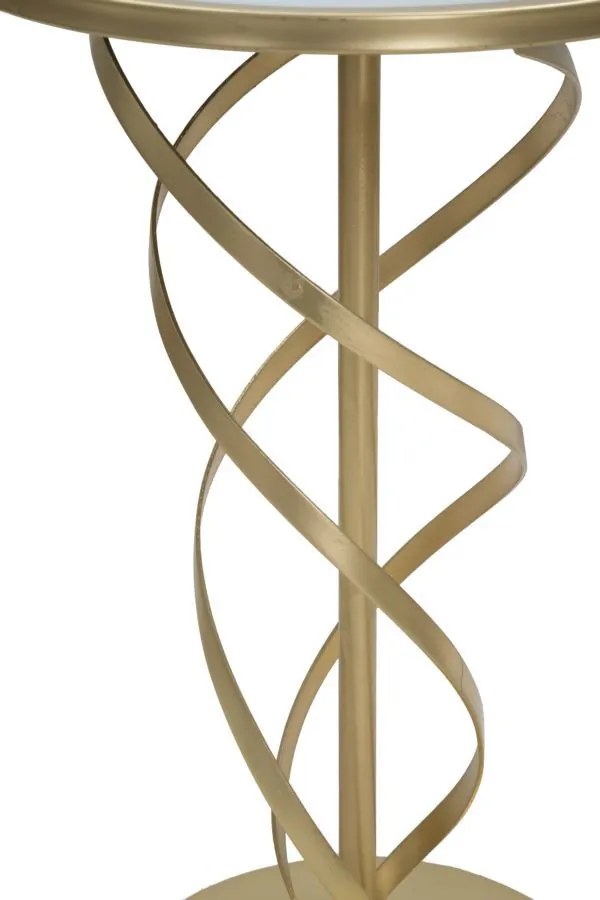 Masuta auxiliara carrara alb/aurie din metal si MDF, ∅ 38 cm, Spiral Mauro Ferretti