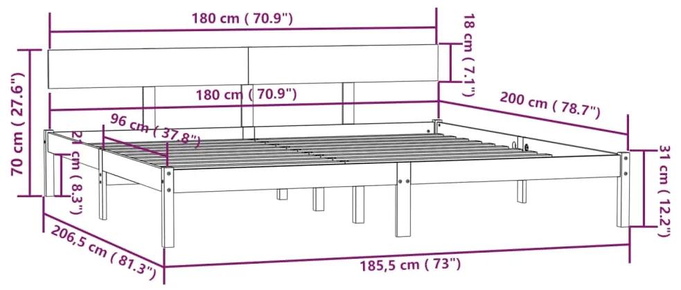 Cadru de pat UK Super King, gri, 180x200 cm, lemn masiv pin Gri, 180 x 200 cm