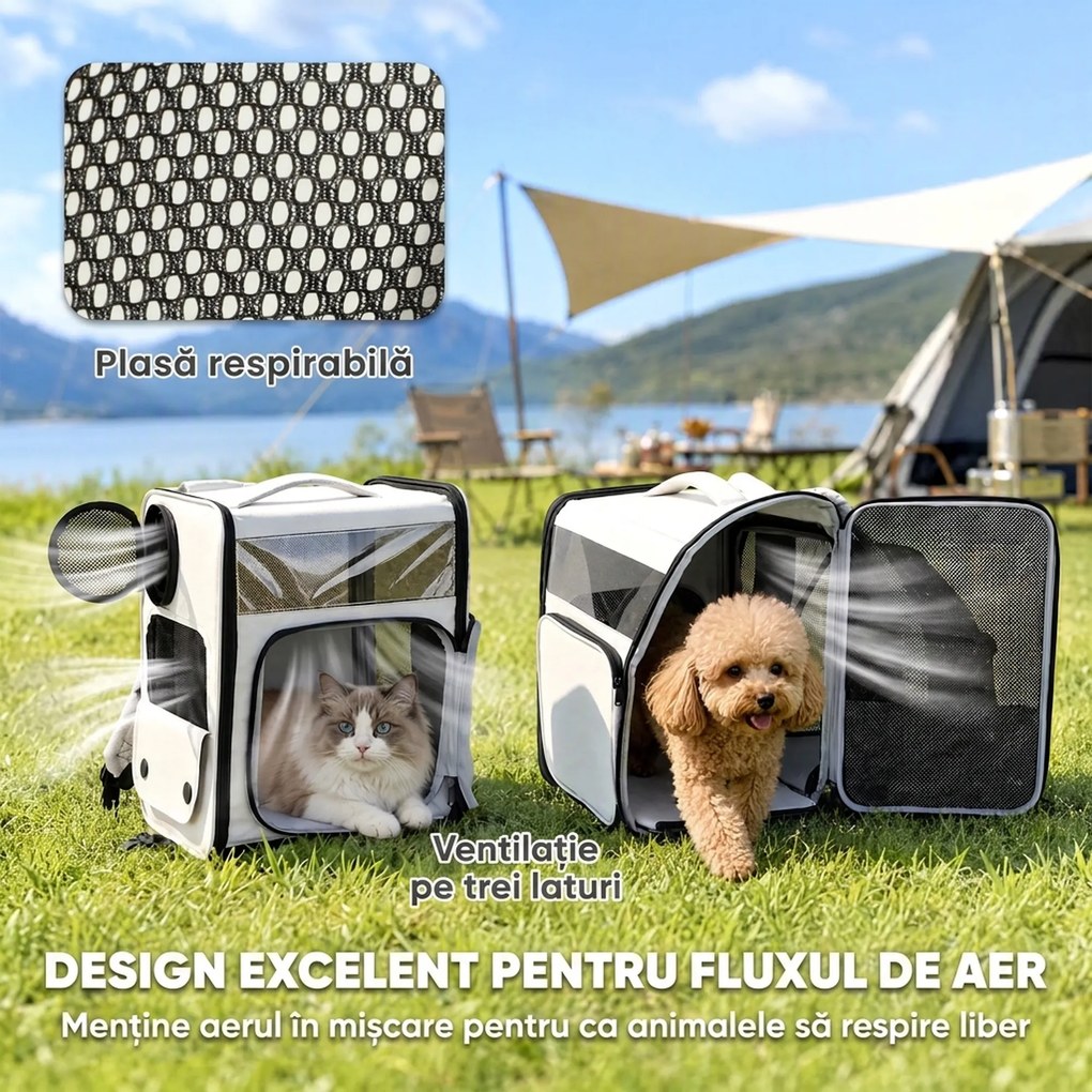 PawHut Transportor pentru Câini Și Pisici cu Roți, Mâner Telescopic, 2 Ferestre din Plasă, până la 5 kg, Gri | Aosom Romania