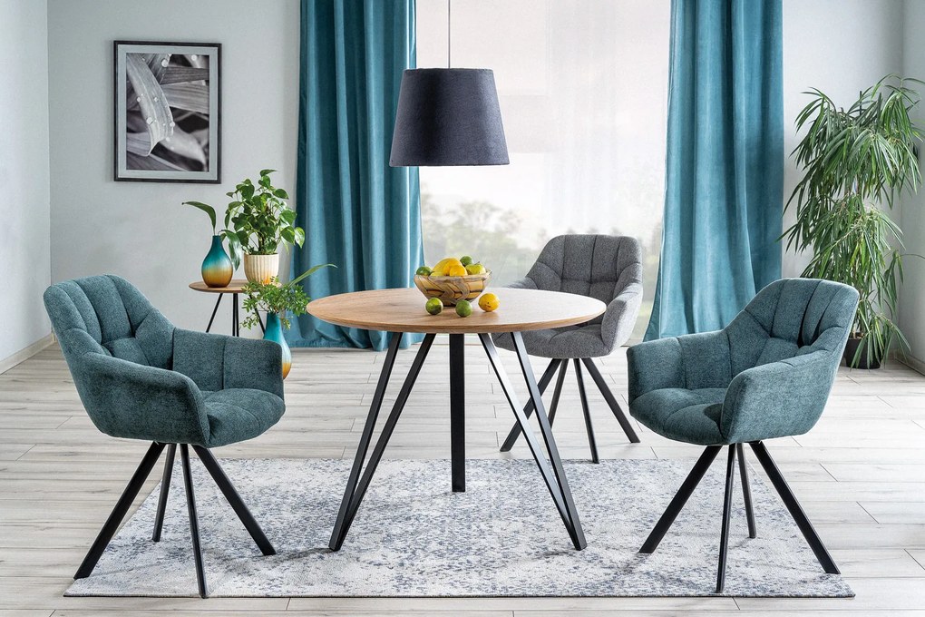 OFERTA Masa de dining din stejar cu picioare negre TETIS 100x100 calitatea a II-a