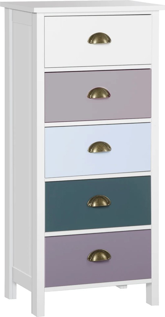 HOMCOM Comodă pentru Dormitor cu 5 Sertare Colorate, cu Mânere Metalice,  45x30x95.4 cm, Multicolor | Aosom Romania