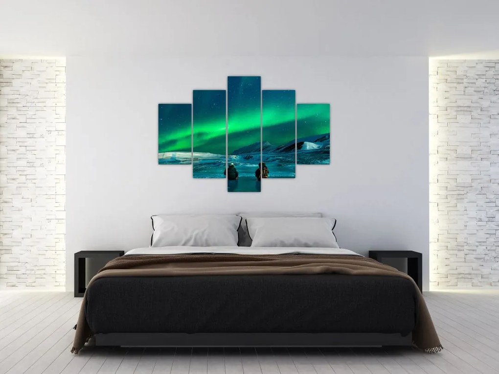 Tablou cu oameni la Aurora borealis (150x105 cm)