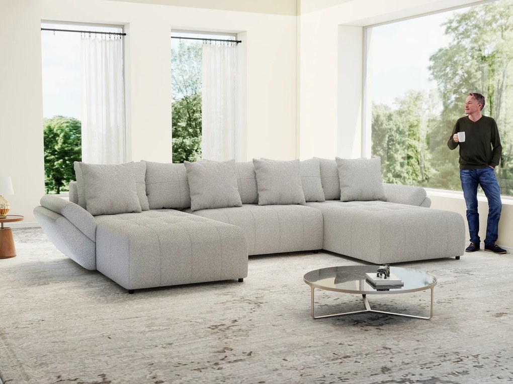 Colțar extensibil dumonde cu ladă de depozitare si sezut confortabil din spuma high-density, Berlin U Euphoria Dove 380x180 cm