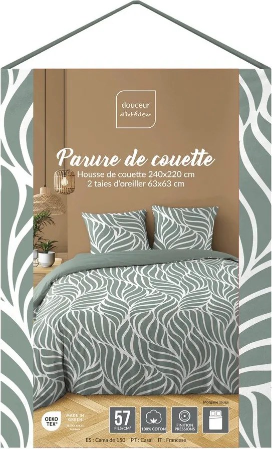 Lenjerie de pat verde din bumbac pentru pat dublu/extinsă cu 3 piese 240x220 cm Morgane – douceur d'intérieur