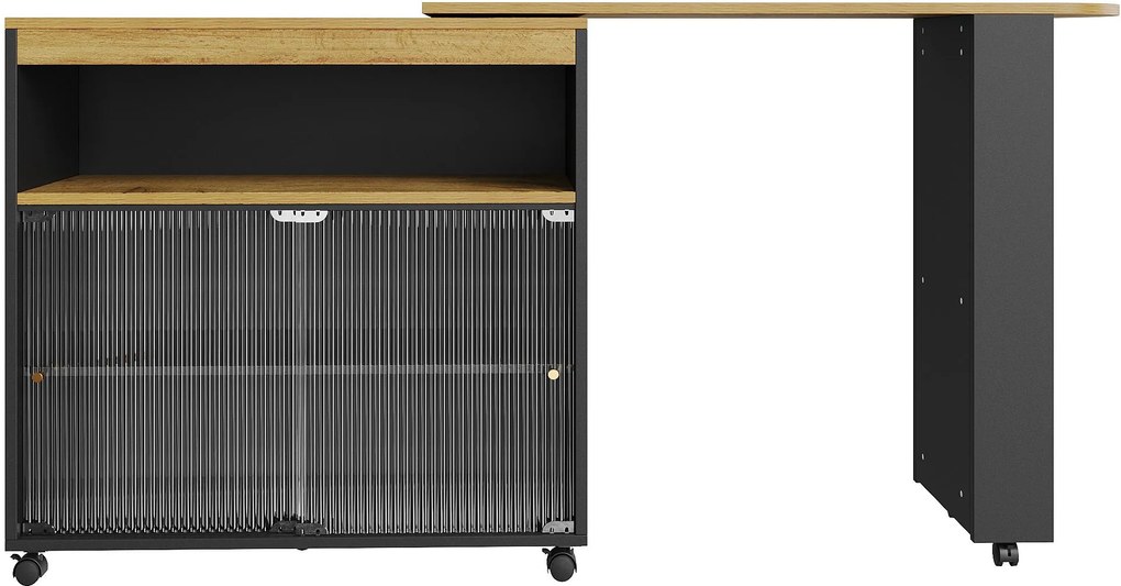 Masă bar modernă extensibilă și mobilă, cu LED, spațiu mare de depozitare, 138-204×39×105 cm, Negru