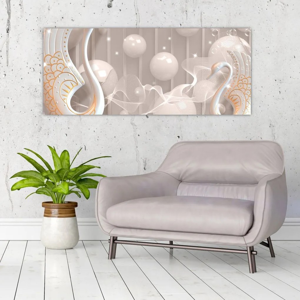 Tablou - Lebede fermecate (120x50 cm)