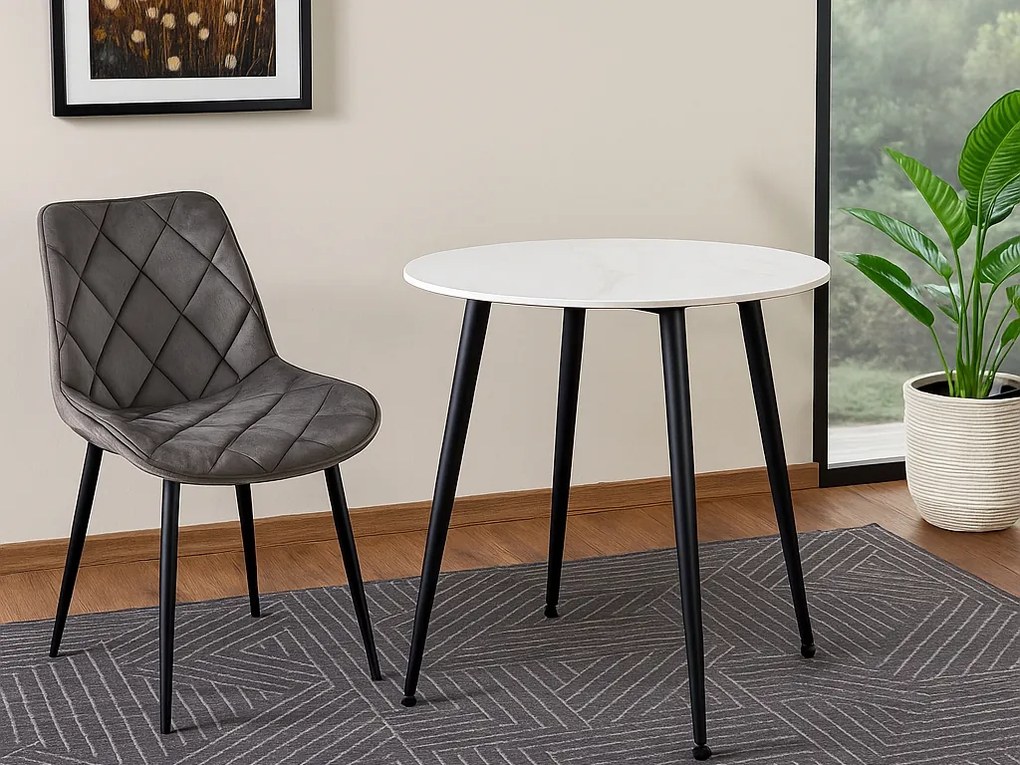Masa rotunda de dining RION 90 cm cu blat din ceramica, marmura alba