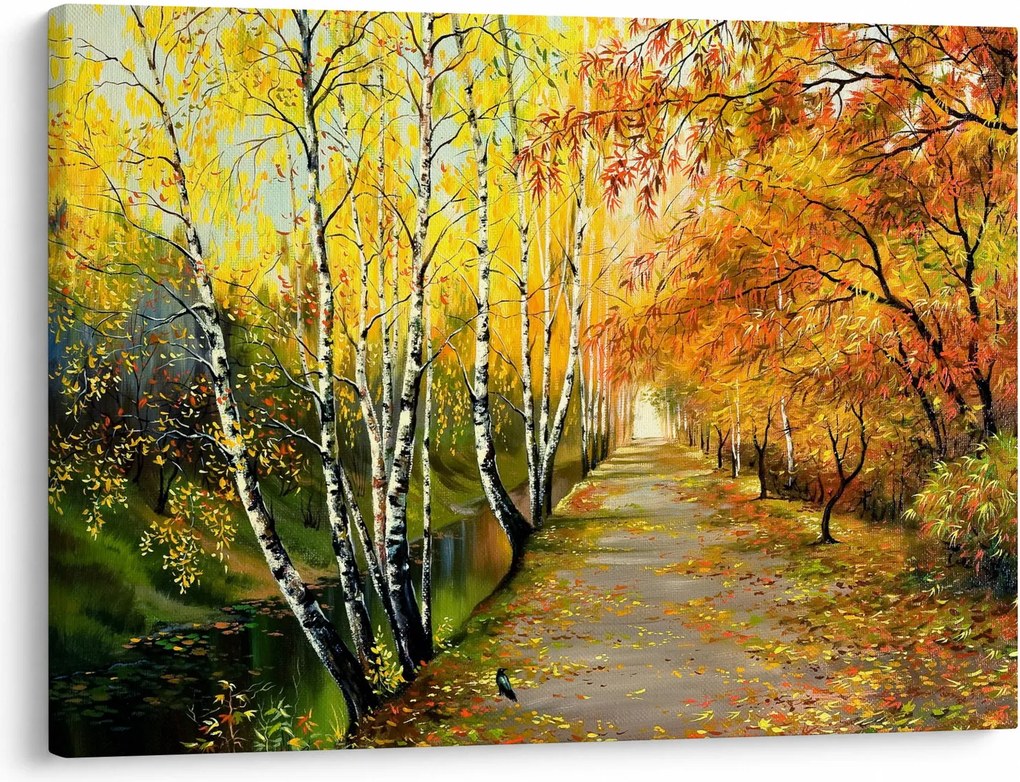 Tablou - Alee romantică de-a lungul apei, pictură în ulei (70x50 cm)