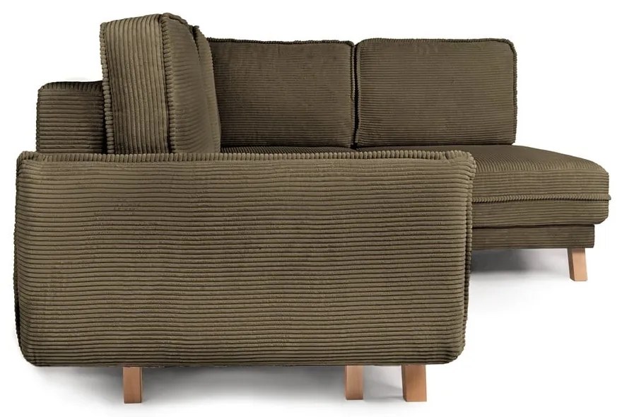 Colțar verde extensibil cu tapițerie din catifea reiată (cu colț pe partea dreaptă) Tori – Bonami Selection