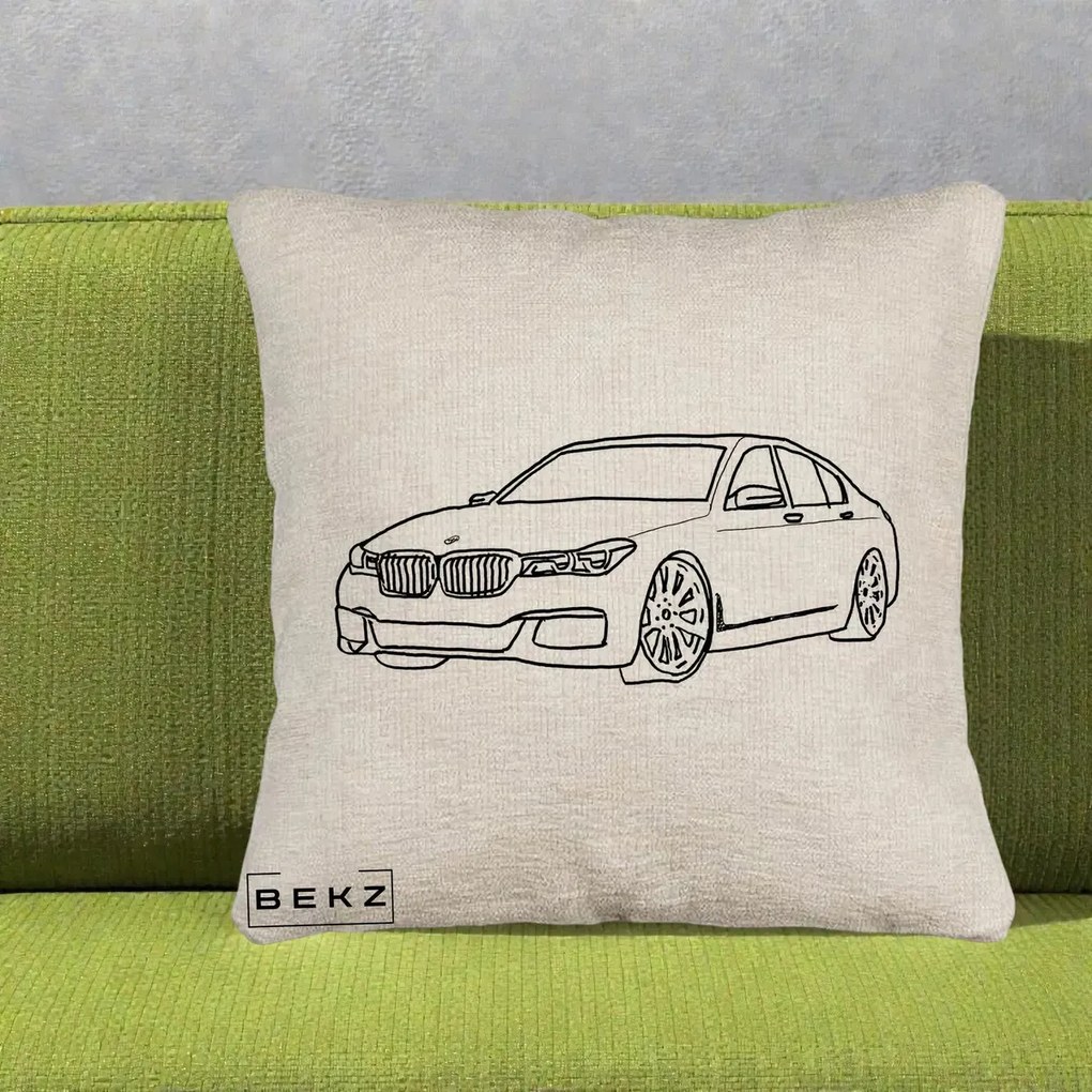 Perna personalizata BMW Seria 7 Linie Minimalista, 40x40 cm cu Umplutura, Bej Canapea, BEKZ