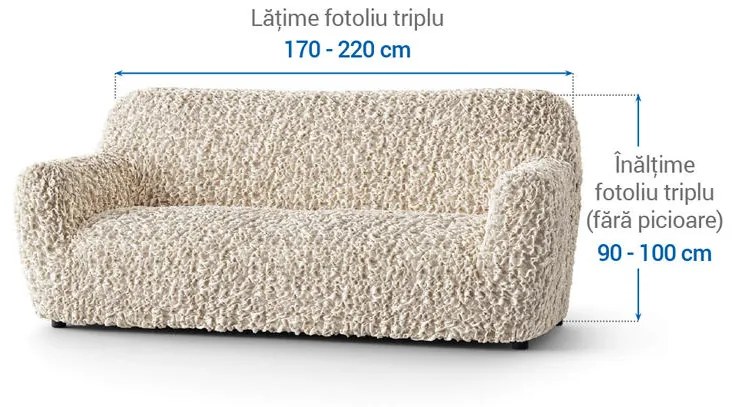 Huse bielastice VELVET bej fotoliu triplu (l. 170 - 220 cm)