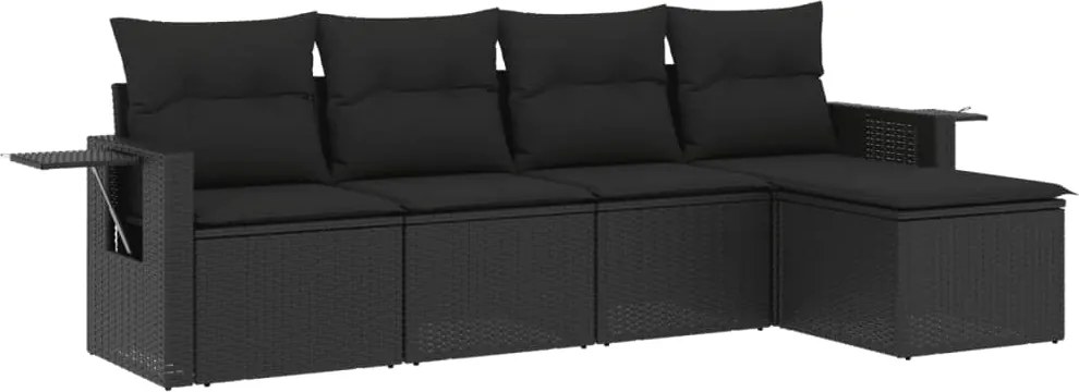vidaXL Set mobilier de grădină cu perne, 5 piese, negru, poliratan