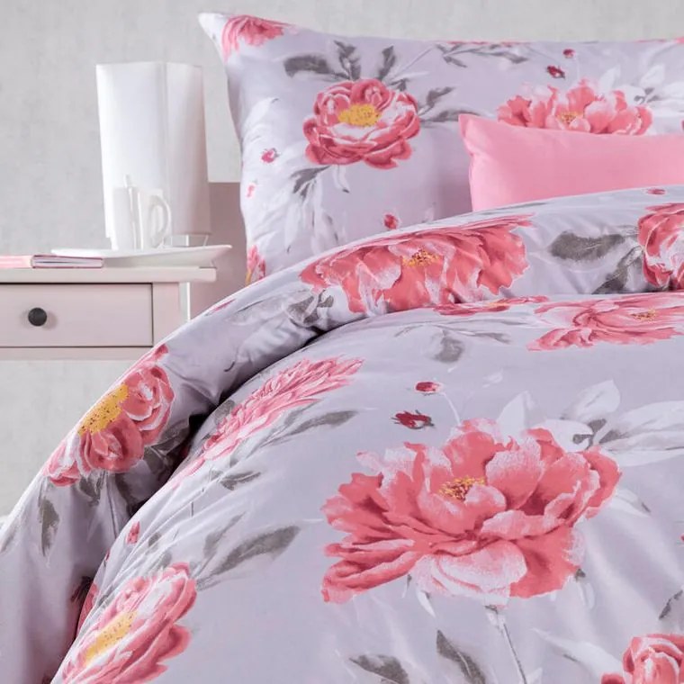decoDoma Set lenjerii de pat pentru familii CHRISTINNE, cu cearceafuri şi feţe pernuţe set 4 piese pentru un pat simplu