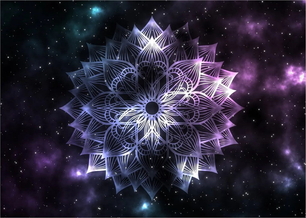 Tablou pe sticlă - Mandala Lotus în spațiu (70x50 cm)