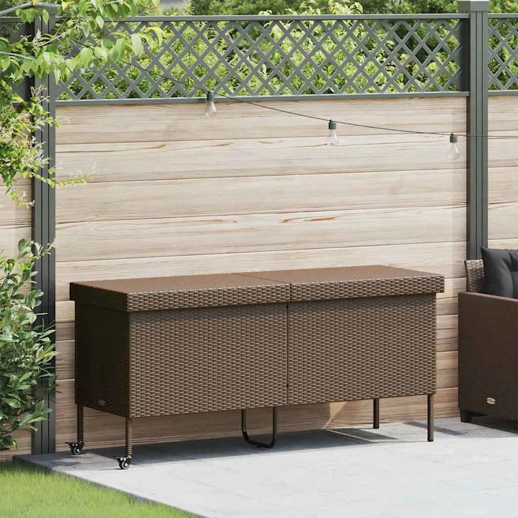 vidaXL Ladă depozitare de grădină cu roți, maro 160x55x75 cm poliratan