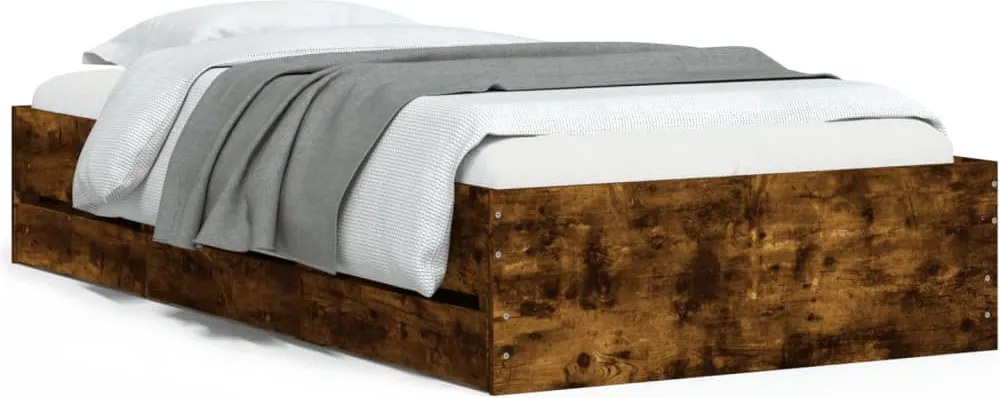 vidaXL Cadru pat cu sertare stejar fumuriu 100x200 cm lemn prelucrat