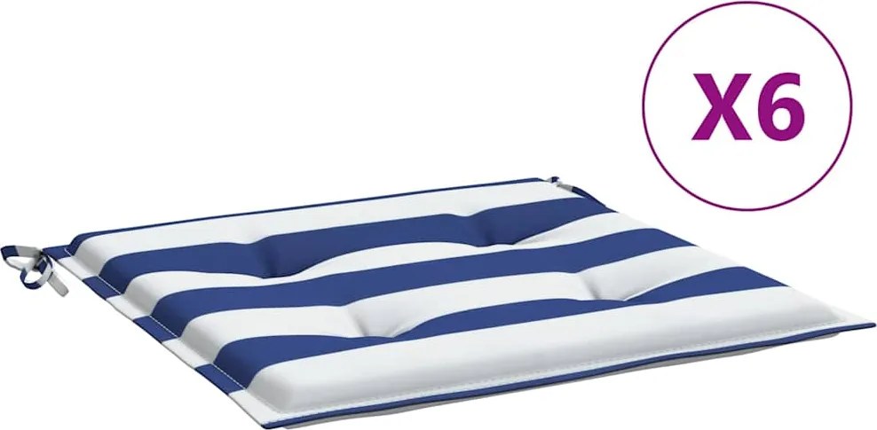vidaXL Perne scaun grădină 6 buc dungi albastru&alb 50x50x4 cm, textil