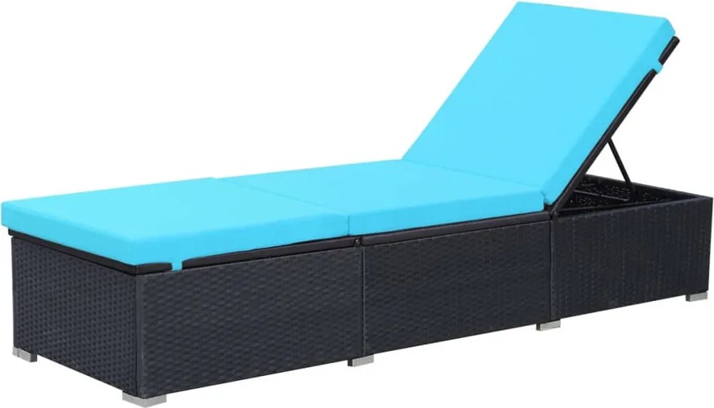 vidaXL Șezlong de plajă cu pernă, negru, poliratan