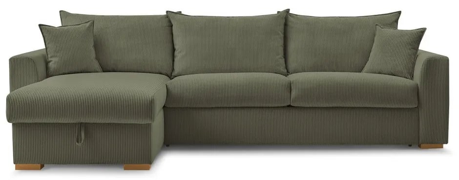 Colțar verde extensibil cu tapițerie din catifea reiată (cu colț variabil) Augustin – Bobochic Paris