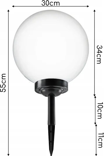 Lampă solară LED 1,2 V, 6500 K, 200 mAh, Ø 30 cm, IP44, alb/negru