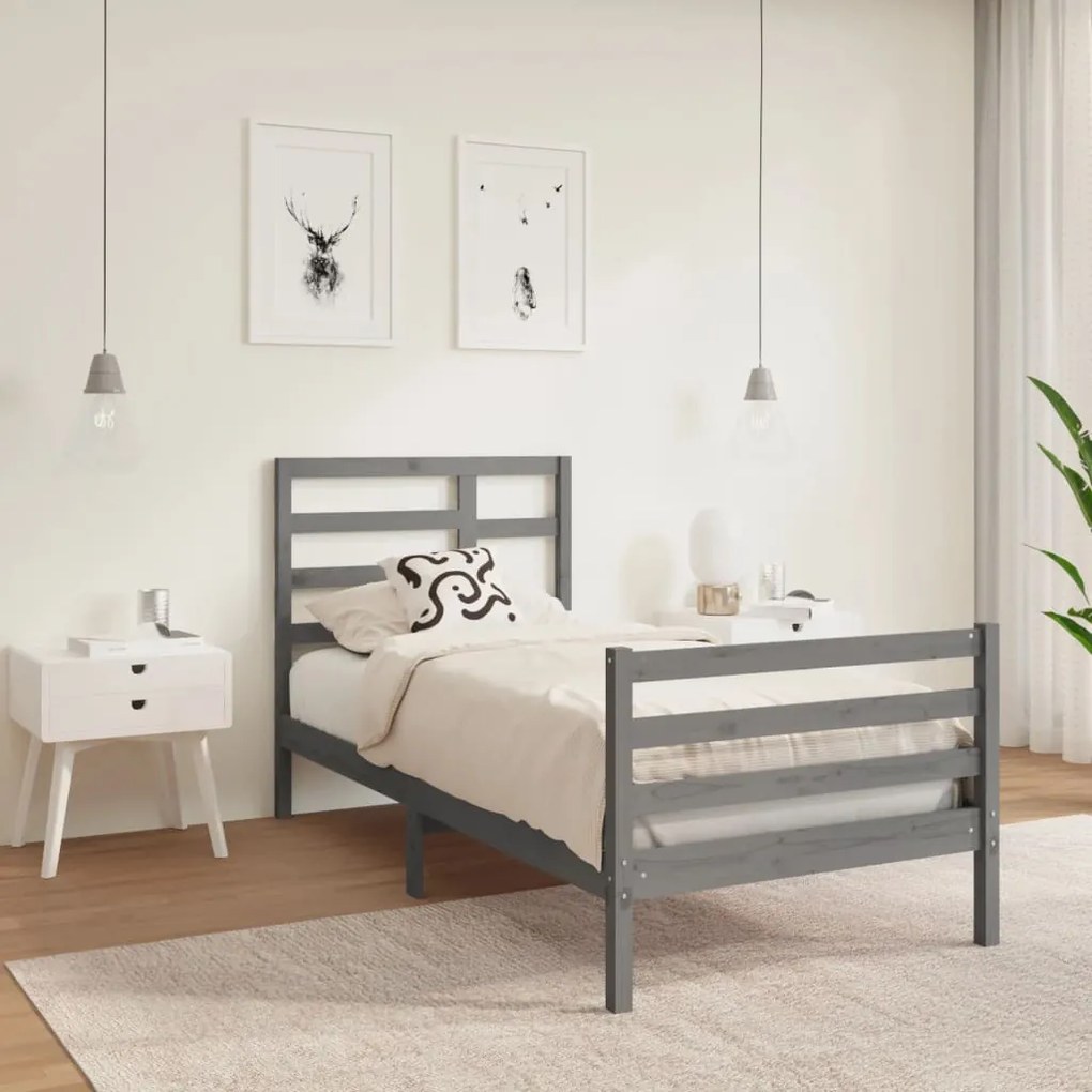 3105827 vidaXL Cadru de pat Single 3FT, gri, 90x190 cm, lemn masiv