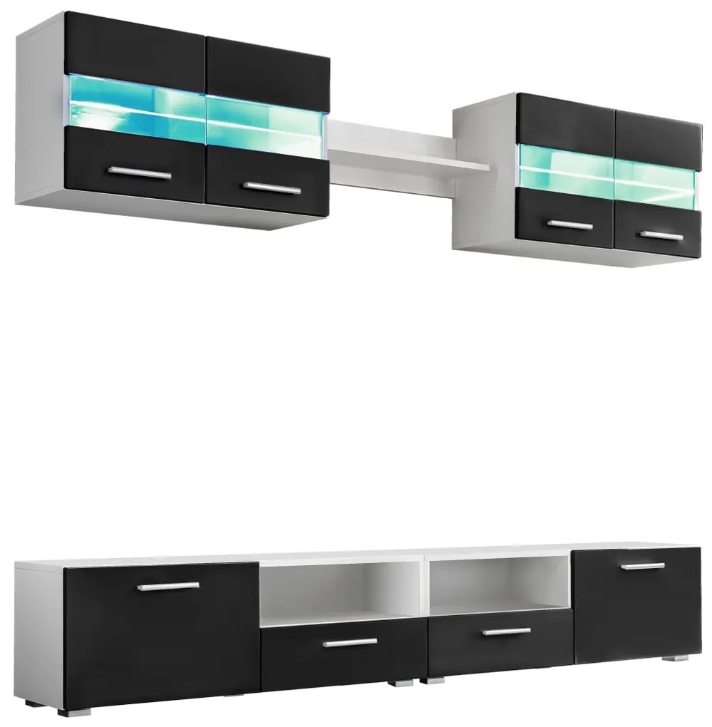 246028 vidaXL Mobilier sufragerie, spațiu TV 5 piese, lumini LED Negru lucios
