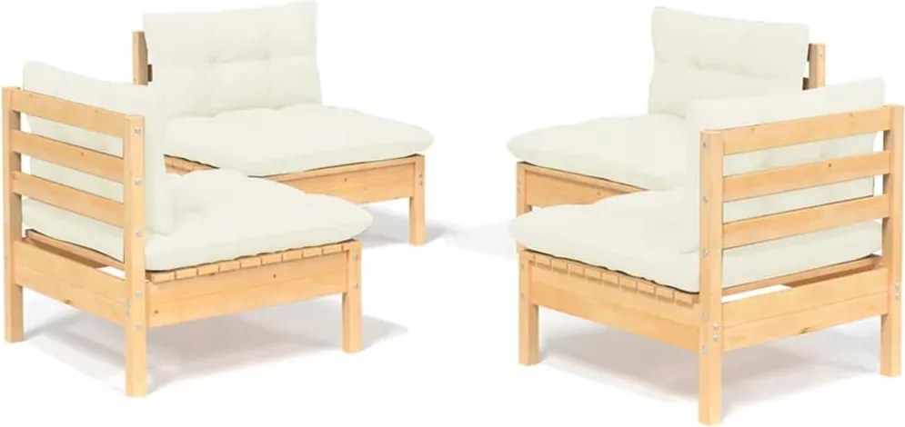 vidaXL Set mobilier grădină cu perne, 4 piese, crem, lemn de pin
