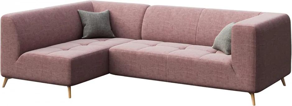 Canapea cu colt roz prafuit din poliester si lemn pentru 4 persoane Toro Left Mesonica